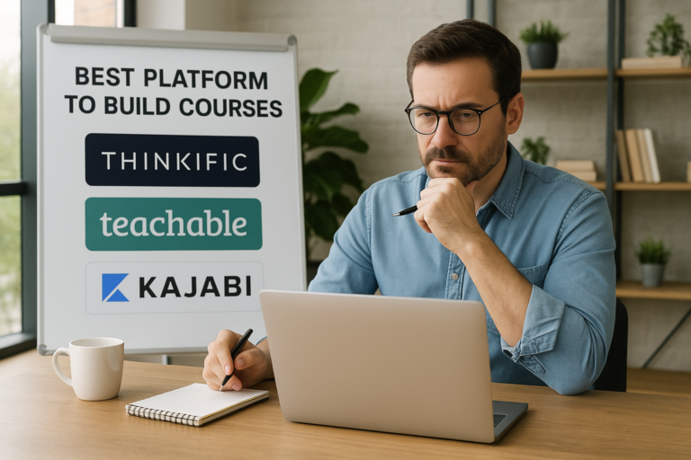 Business owner choosing the top platform to build courses for launching an online program.