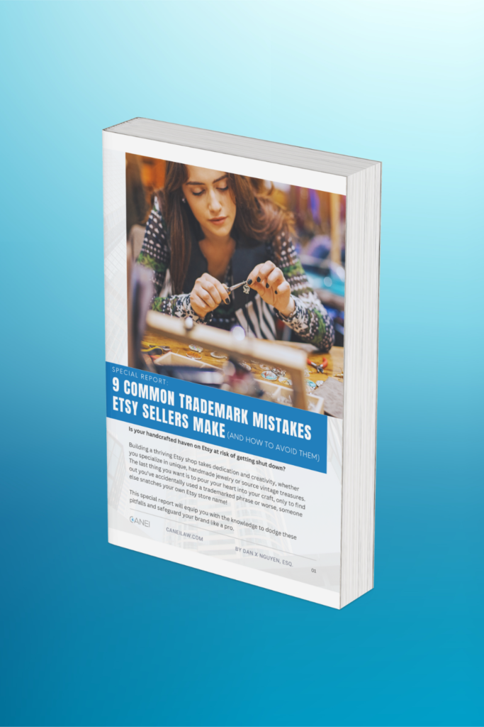 CANEI Law guide cover, 9 Common Trademark Mistakes Etsy Sellers Make