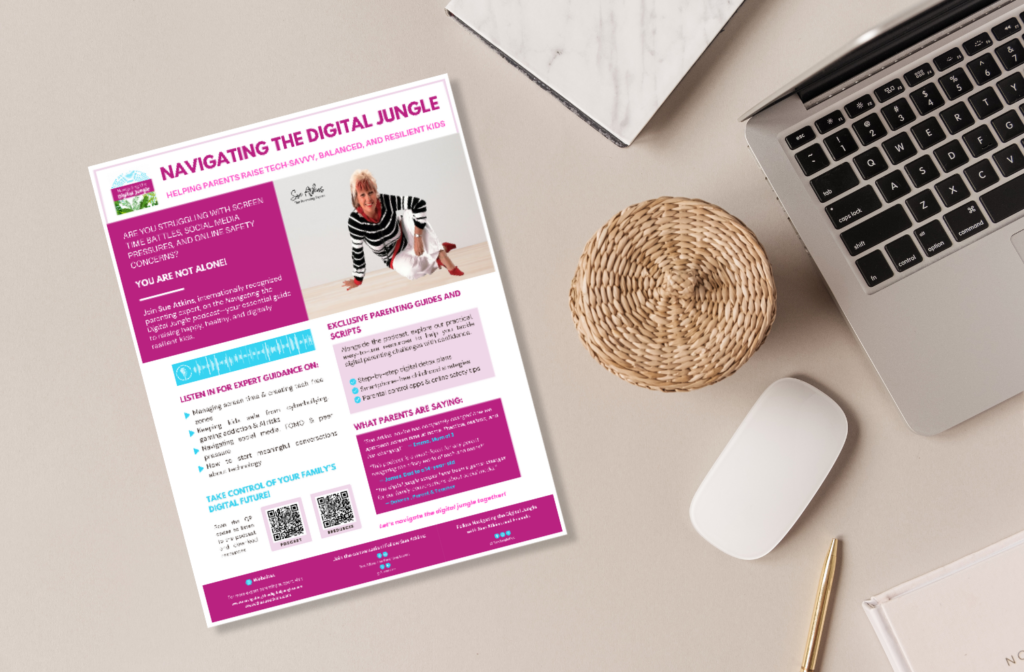 Navigating the Digital Jungle flyer for Sue Atkins on a desk