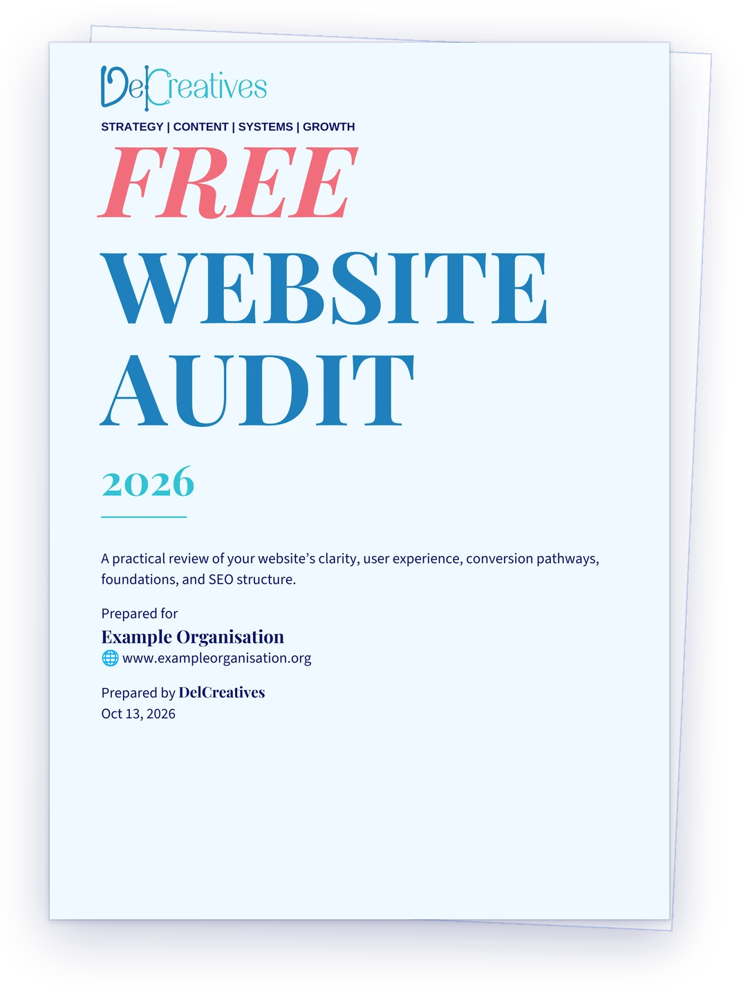 Example DelCreatives Free Website Audit report cover